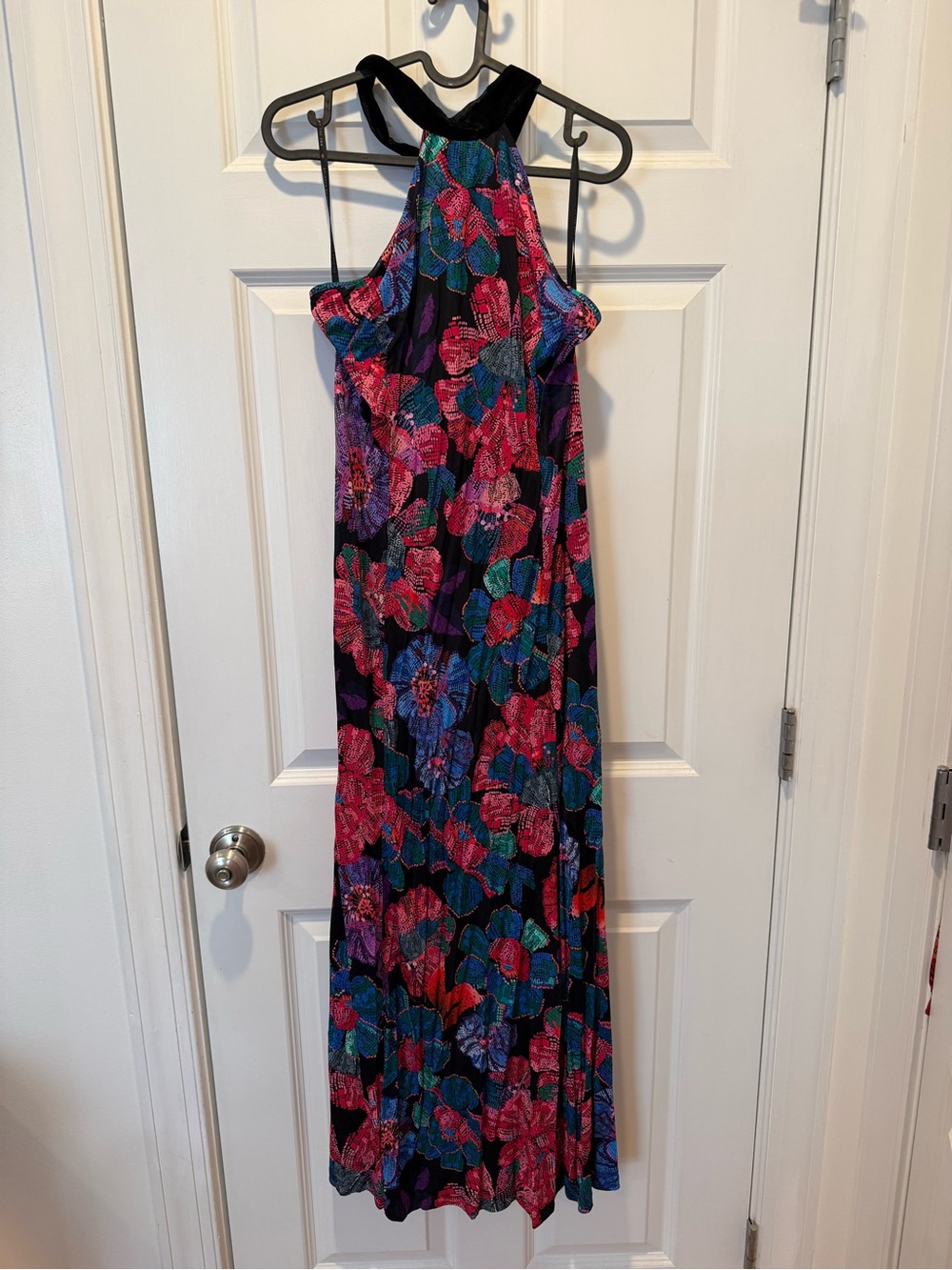 Farm Rio Halter Floral Midi Dress in Black with Red/Teal Blooms XL - Picture 2 of 3